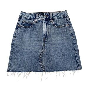 Wild Fable 00 Denim Mini Skirt Womens Blue‎ Acid Wash Raw Hem Distressed